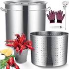 Geetery Stainless Steel Seafood Boil Pot with Basket, Stock Pot with Strainer Turkey Fryer Crab Crawfish Lobster Boil Pot with Injector Thermometer and High Temperature Resistant Gloves Kit (36.9 Qt)