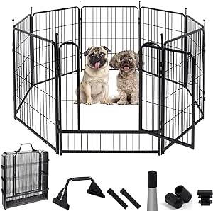 ComSaf Dog Playpen, 32" Height 8 Panels Metal Dog Fence with One Easy-Carry Straps, Playpen Pet Fence for Large/Medium/Small Dogs, Portable Dog Pen for Outdoor, Indoor, RV, Camping, Yard