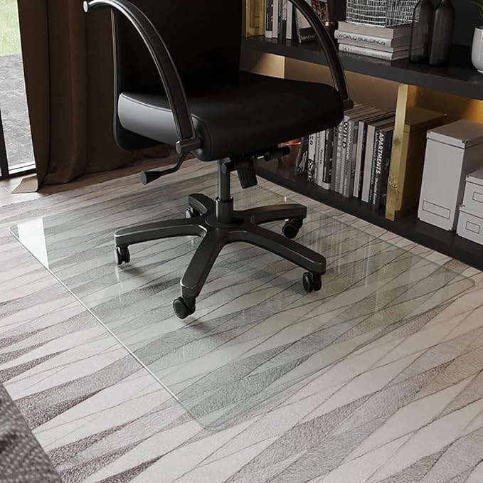 KIAYACI Glass Chair Mat for Carpet or Hard Floor Tempered Glass Glass Table Top Table Mat Square 36" x 48", 1/5 inch Thick, Transparent