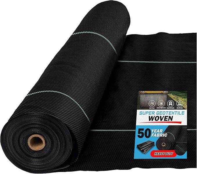 4FTx300FT Premium Heavy Duty Weed Barrier Landscape Fabric, 3.2OZ Woven Geotextile Fabric Under Gravel, High Permeability for Weed Blocker Weed Mat, Driveway Fabric, Weed Control Garden Cloth