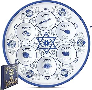 Tessco Ceramic Elegant Seder Plate Passover Plate Round Renaissance Design Ceramic Plate Passover Decorations with Gift Box for Kids Adults(Elegant Style)