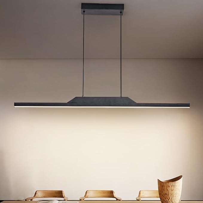 Modern LED Linear Chandelier - Black Metal Dining Room Light Fixture, Adjustable Height LED Pendant Light, Kitchen Island Lighting Lampara De Techo, Ceiling lights for Over Table Office 3000K