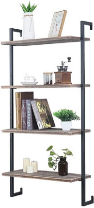Industrial Metal and Wood Wall Shelf,Floating Wood Shelves Wall Mounted,24in Iron Real Wood Book Shelves,Wall Shelves 4 Tier Bookshelf Shelving