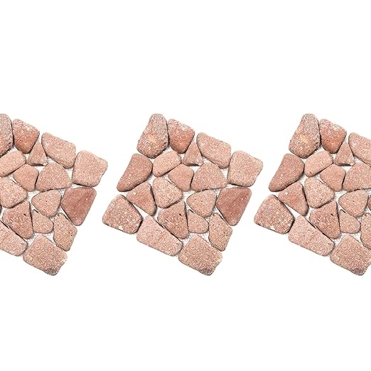 12” Square Decorative Stepping Stones Outdoor - Durable Decorative Walkway for Outdoor Pathway, Lawn, Yard, Home, Patio, Turf, or Garden Pathway Pavers (3, Red Stone)