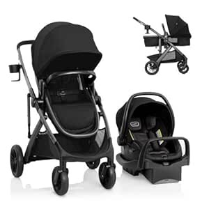 Evenflo Pivot Suite Travel System with LiteMax Infant Car Seat with Anti-Rebound Bar Dunloe Black