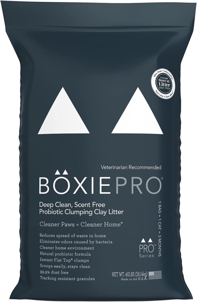 Boxiecat Pro Deep Clean, Scent Free, Probiotic Clumping Cat Litter - Clay Formula Cleaner Home Ultra Clean Box, Powered Odor Control, Hard Litter, 99.9% Dust Black, 40 lb
