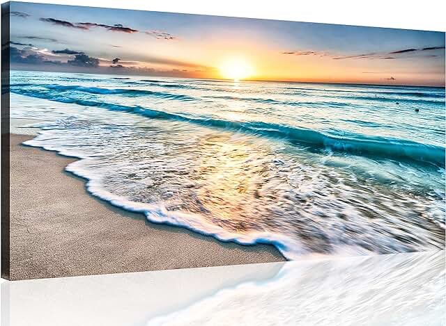 TutuBeer 1 Pcs Beach Wall Art Beach Wall Decor Blue Sea Sunset White Beach Ocean Wall Art Beach Pictures Wall Art Seascape Print on Canvas Ocean Decor Beach Decor for Bedroom Home Decor 30x60 inch 30x60inchx1 Framed BEACH D