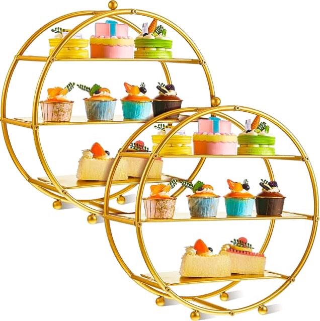16.9" Gold Metal Tiered Cupcake Stand Round 3 Tier Dessert Stand Cupcake Holder Stand for Dessert Table Display Party Baby Shower Wedding Birthday