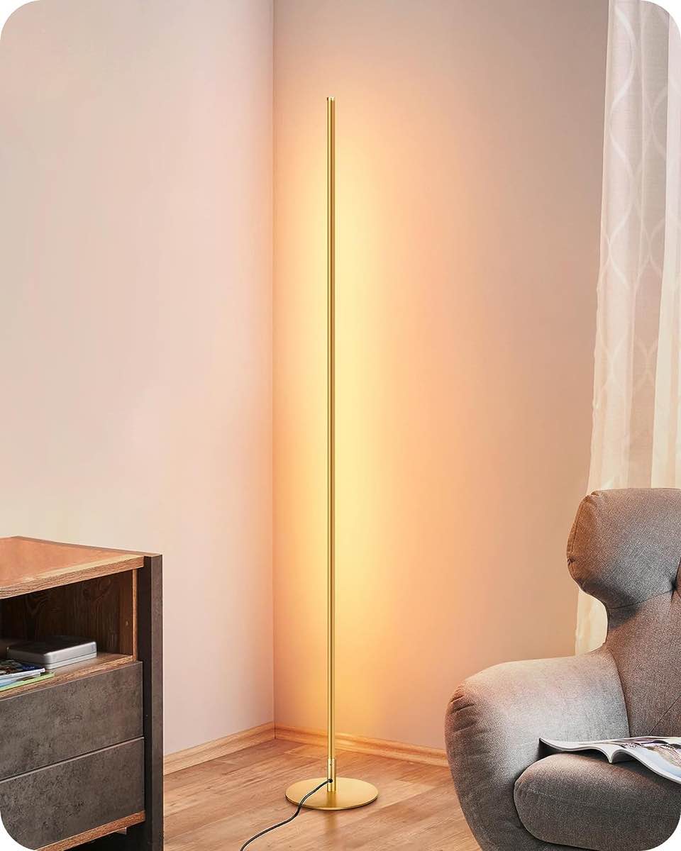 EDISHINE Modern LED Corner Floor Lamp with Remote, 57.5" Minimalist Dimmable Mood Lighting, Standing Tall Floor Lamp for Living Room, Bedroom, Home Office, 7 Color Temperature 2700~6000K (Gold)