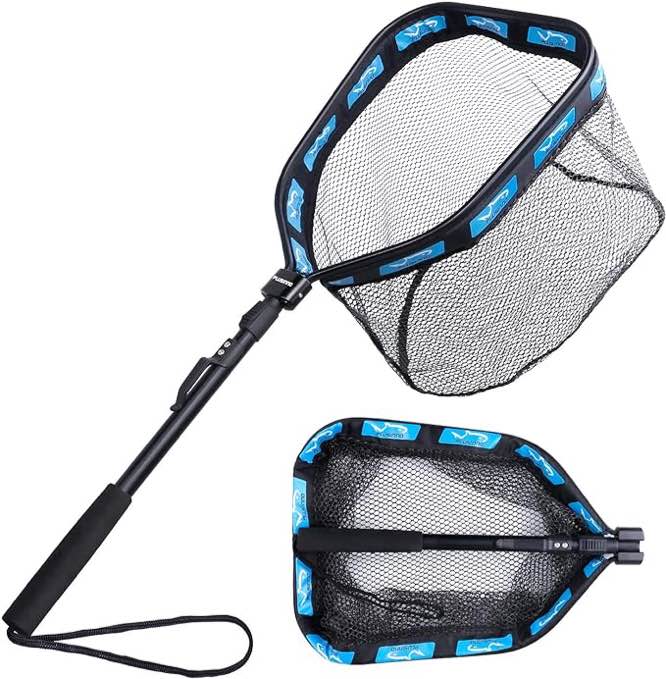 PLUSINNO Floating Fishing Net for Steelhead, Salmon, Fly, Kayak, Catfish, Bass, Trout Fishing, Rubber Coated Landing Net for Easy Catch & Release, Compact & Foldable for Easy Transportation & Storage 19.7"/50cm Hoop Size length 1.5M Orange (Telescopic Pol