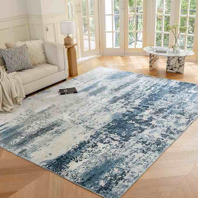OMERAI Rug 5x7 Area Rug for Bedroom Washable Rug for Living Room Kitchen Dining Room Rugs Non-Slip Home Decor Carpet Faux Wool Rug Large Morden Art Ultra Soft Blue Area Rug-Modern
