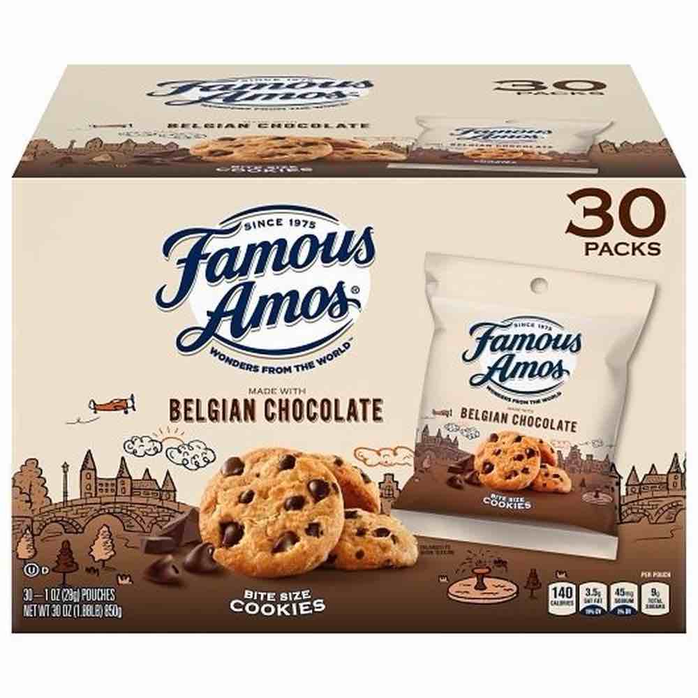Famous Amos Belgian Chocolate Chip Cookies, Box of 30-1 oz Single Packs(expire1/1624)