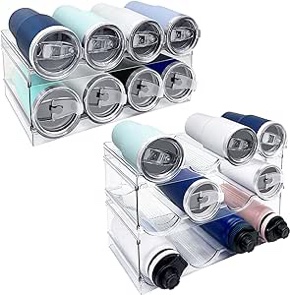 UPGRADE 5 Pack Water Bottle Organizer, Stackable Kitchen Home Pantry Organization and Storage Rack, Plastic Water Bottle Holder for Fridge Cabinet Cupboard Storage, Wine Tumbler Mug Cup Organizer