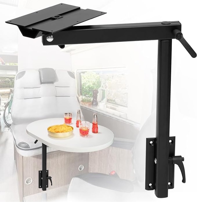 Aluminum Alloy Removable Table Leg RV, 360 Degree Rotation Laptop Table Leg, Height Adjustable Table Leg Bracket for RV Caravan Motorhome Yachts, Easy to Install (Upgrade Black)