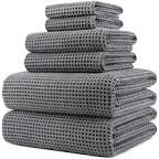 POLYTE Oversize, 60 x 30 in., Quick Dry Lint Free Microfiber Bath Towel Set, 6 Piece (Gray, Waffle Weave)