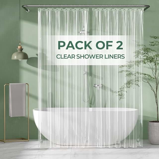 AmazerBath Shower Curtain Liner 2 Pack, 72 x 96 Inches Extra Long PEVA Plastic Shower Liner with 3 Weighted Stones and 12 Rustproof Metal Grommet, Lightweight Waterproof Shower Curtain - Clear Clear 72" W x 96" H