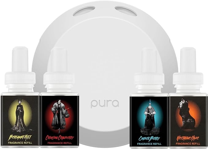 Pura Smart Home Fragrance Device Starter Set w/ 4 Scents - Pura 4 - Scent Diffuser for Home - Cruella, Hades, Maleficent, Scar