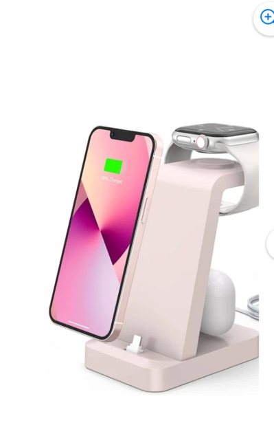Anlmz 3 in 1 Charging Station for iPhone, Wireless Charger for iPhone 15 14 13 12 11 X Pro Max & Apple Watch - Charging Stand Dock for AirPods (Pink)