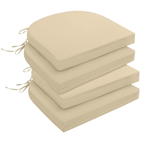 downluxe Outdoor Chair Cushions Set of 4 for Patio Furniture, Waterproof Round Corner Patio Chair Cushions with Ties, Memory Foam Outdoor Seat Cushion, 17" X 16" X 2", Beige