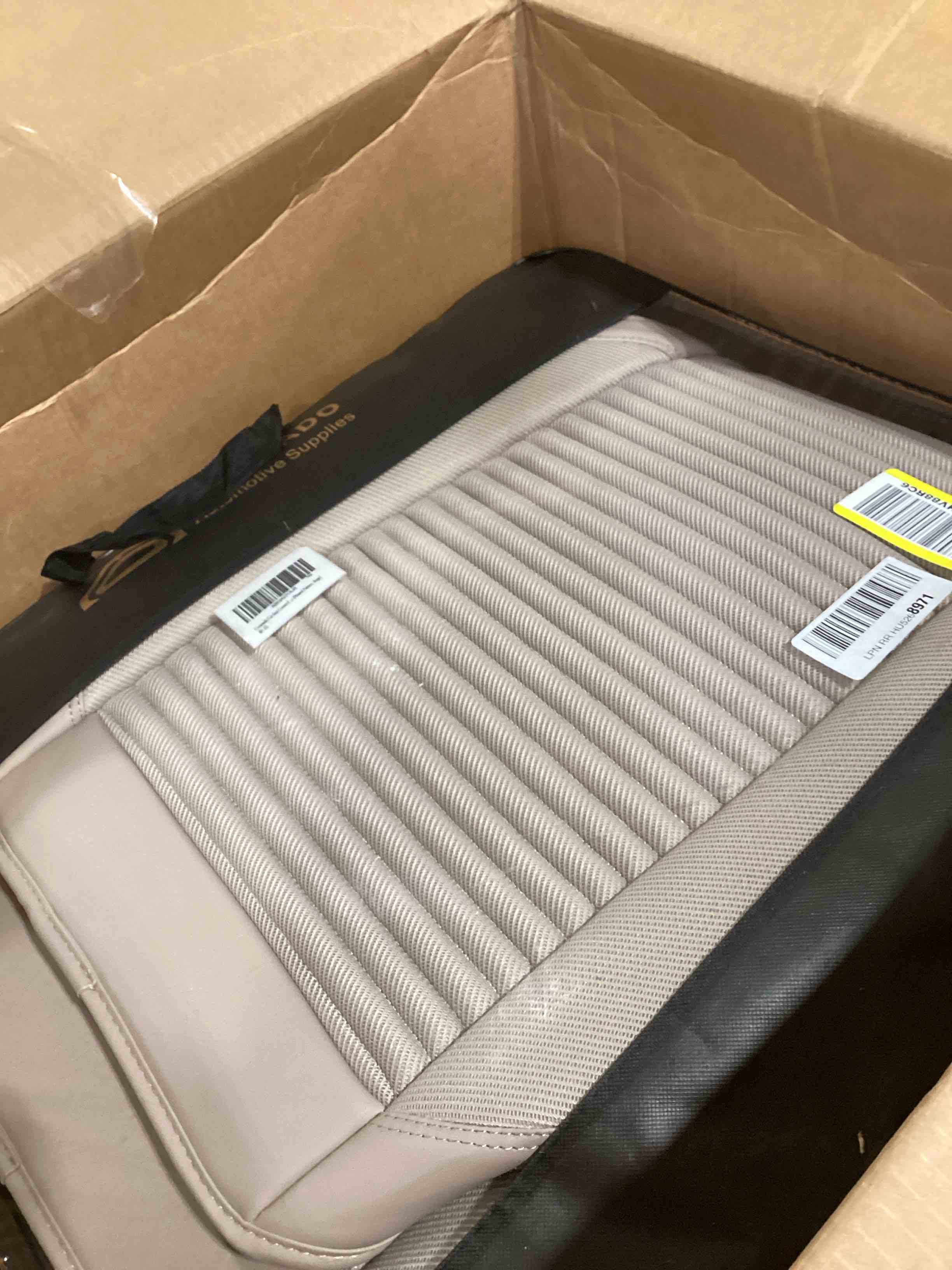 Coverado Car Seat Covers Full Set 5PCS, Waterproof Leather Seat Covers for Cars, Protector Seat Cushions Universal Fit for Most Vehicles, Sedans, SUVs, Trucks and Vans (Pleated Pattern, Beige)