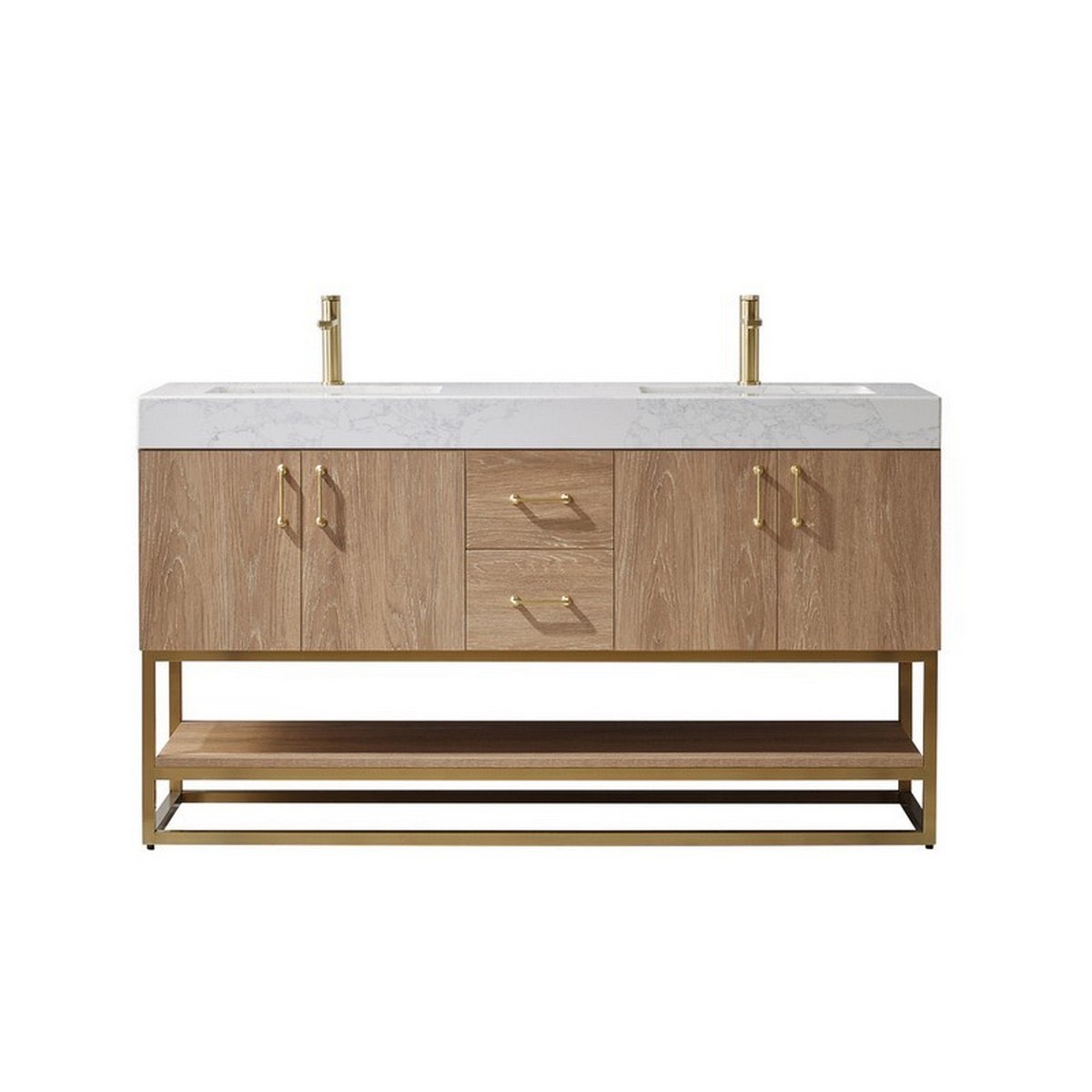 Vinnova 60 inch Free Standing Double Bath Vanity with White Granite Stone Top