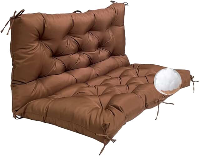 LFNOONE 60"x40"Bench Cushions Swing Cushions Replacement Seat Pad 2-3 Seater Waterproof Overstuffed Bench Cushion Thicken 5" Outdoor Loveseat Cushions with Ties for Porch Garden Furniture Patio/Brown