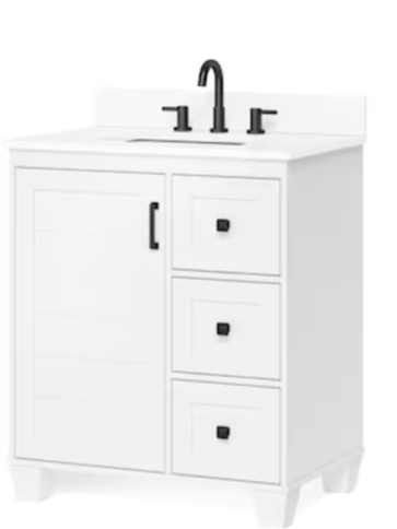  Allen + roth Rigsby 30-in White Undermount Single Sink Bathroom Vanity with White Engineered Marble Top 