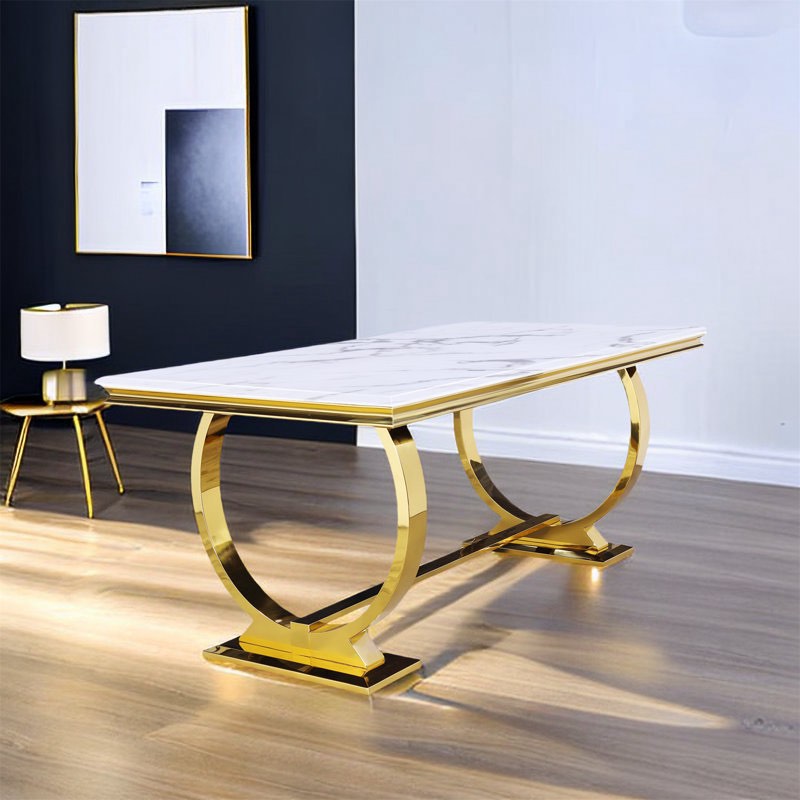 Ethanael Faux Marble Top Metal Base Dining Table