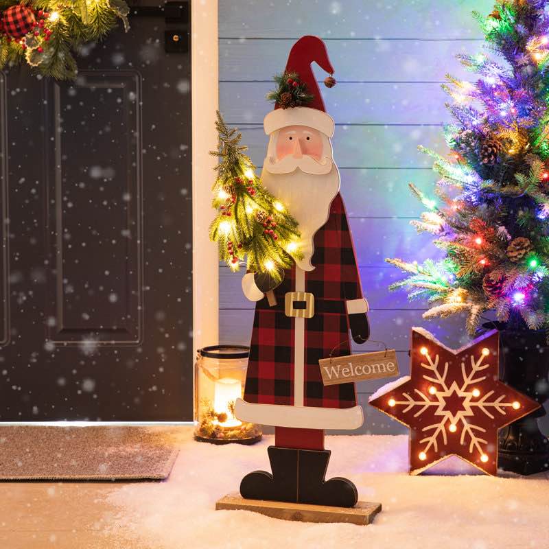 Lisdale Lighted Wooden Christmas Santa Porch Decor