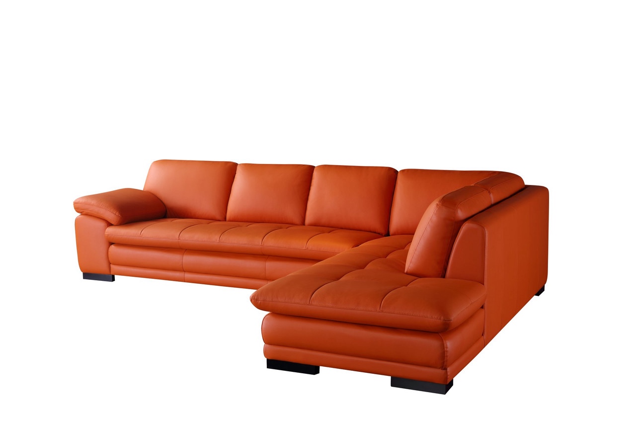 ML157 ORANGE RHF Sectional Sofa Top Grain Leather By RINOLO
