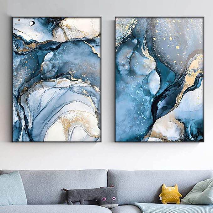 " Abstract Geode Gold And Blue Marble " 2 - Pieces on Canvas