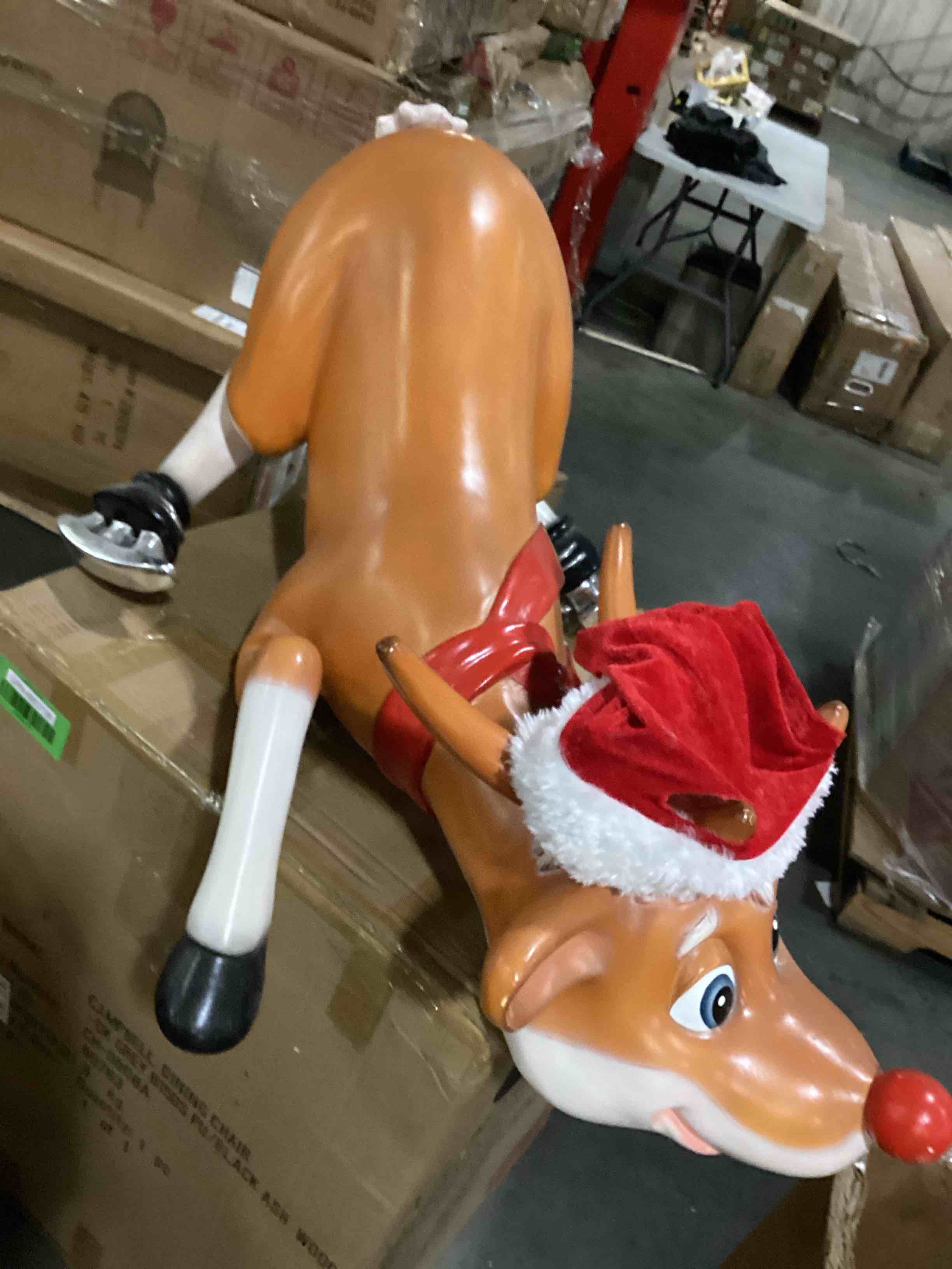 Slip-Slider Santa's Red-Nosed Christmas Reindeer Statue