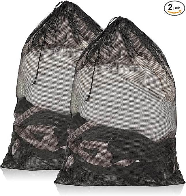 2 Pack Mesh Laundry Bags, 23 x 34 Inches Heavy Duty Mesh Laundry Bag, Large Laundry Drawstring Bag for College, Dorm, Travel, Family and Apartment Dwellers, Black