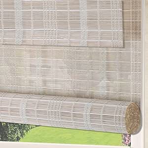 LANTIME Wood Window Blinds Shades, Lined Blackout Bamboo Roller Shades, Easy Installation for Home and Garden, Pattern 4