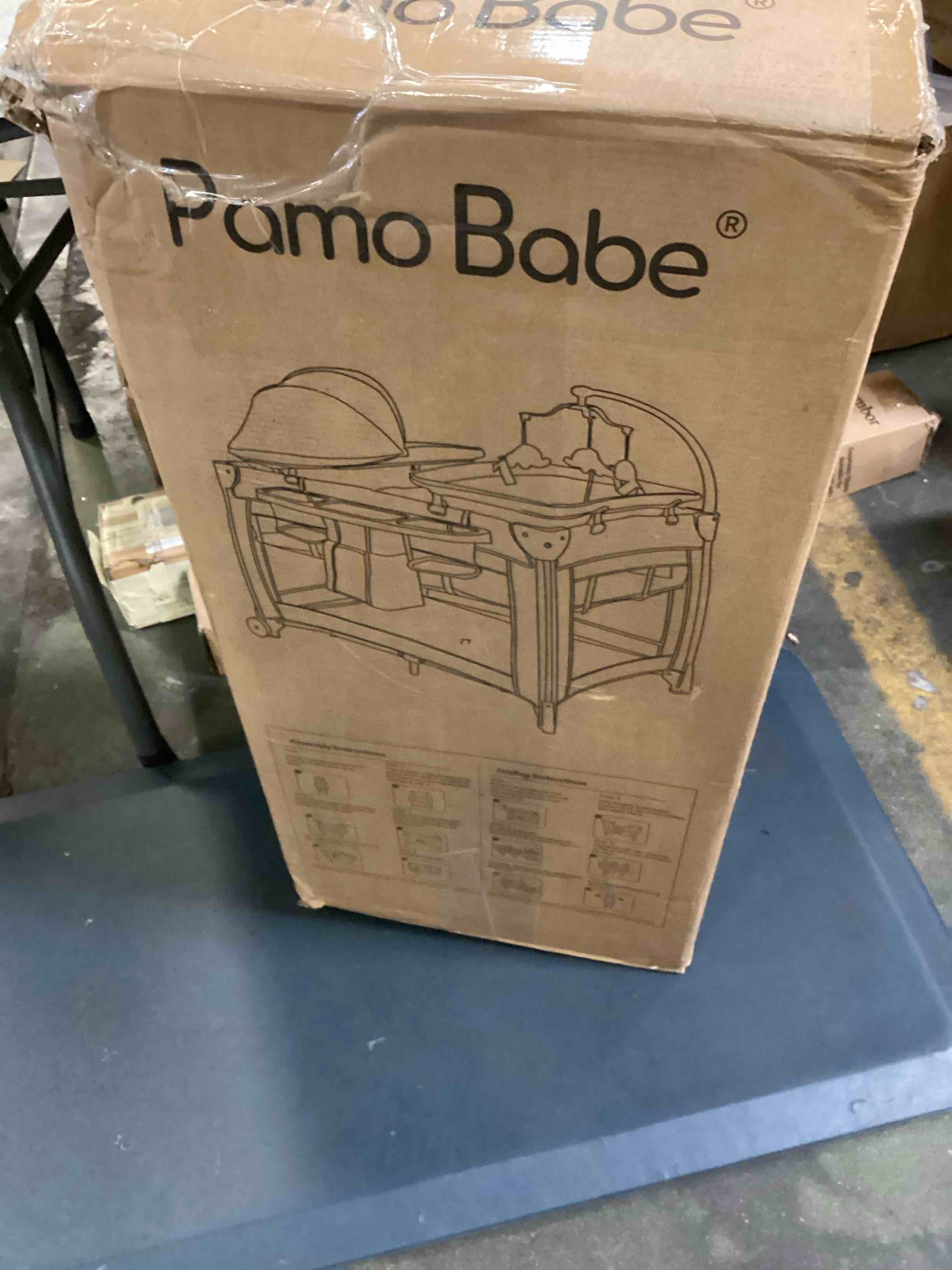 Pamo Babe Playard Deluxe Nursery Center, Foldable Playpen for Baby & Toddler, Bassinet, Mattress, Changing Table for Newborn (Grey)