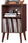 Lerliuo Record Player Stand, Brown Turntable Stand Holds up to 160 Albums, Mid-Century Vinyl Storage Cabinet Table with Solid Wood Legs, Record Player Holder Dispaly Shelf for Bedroom Living Room