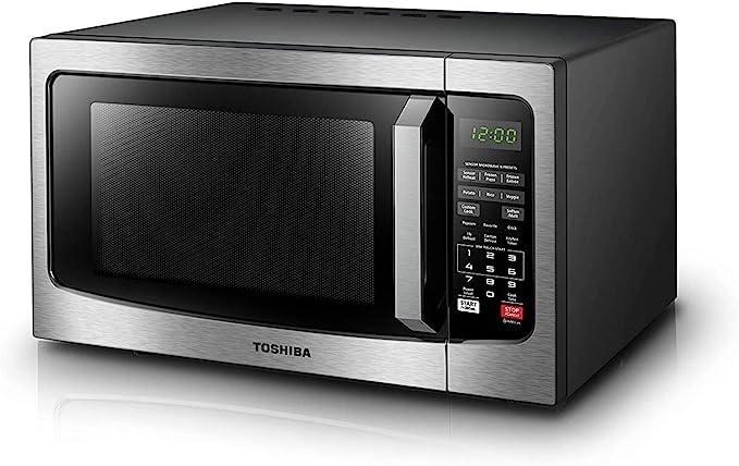TOSHIBA EM131A5C-BS Countertop Microwave Ovens 1.2 Cu Ft, 12.4" Removable Turntable Smart Humidity Sensor 12 Auto Menus Mute Function ECO Mode Easy Clean Interior Black Color 1100W 1.2 Cu.Ft. Black