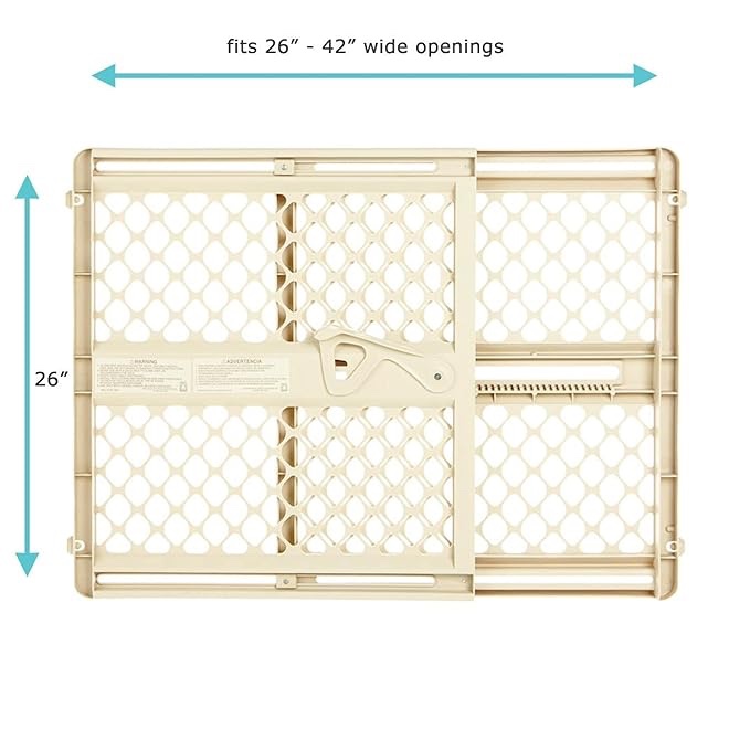 Toddleroo by North States Supergate Ergo Child Gate, Baby Gate for Stairs and Doorways. includes Wall Cups. Pressure or Hardware Mount. Made in USA. (26" Tall, Ivory)