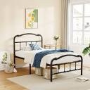 Oley Double Wave Headboard and Footboard Heavy Duty Anti-sway 18in High Steel Tube Iron Bed with Storage