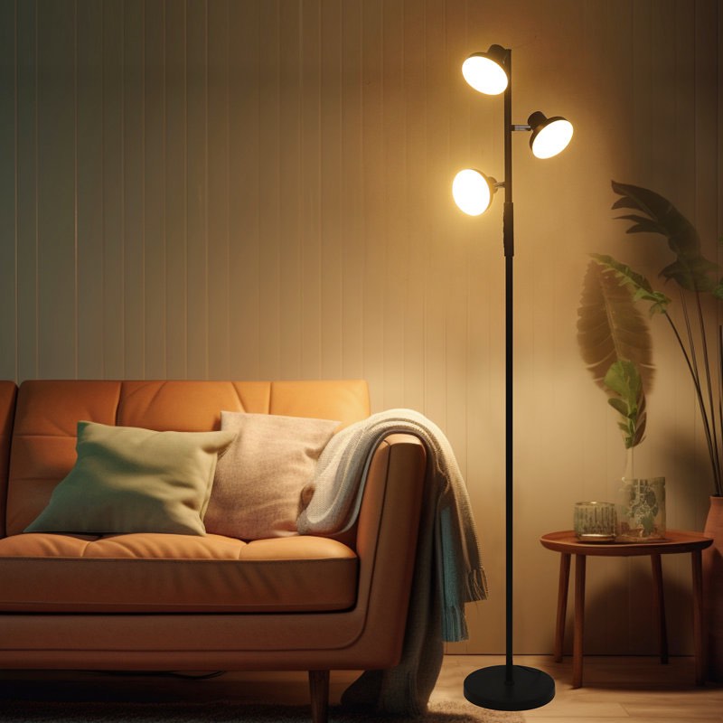 RGB Floor Lamp With Three Lamp Heads W/ Remote Control Black