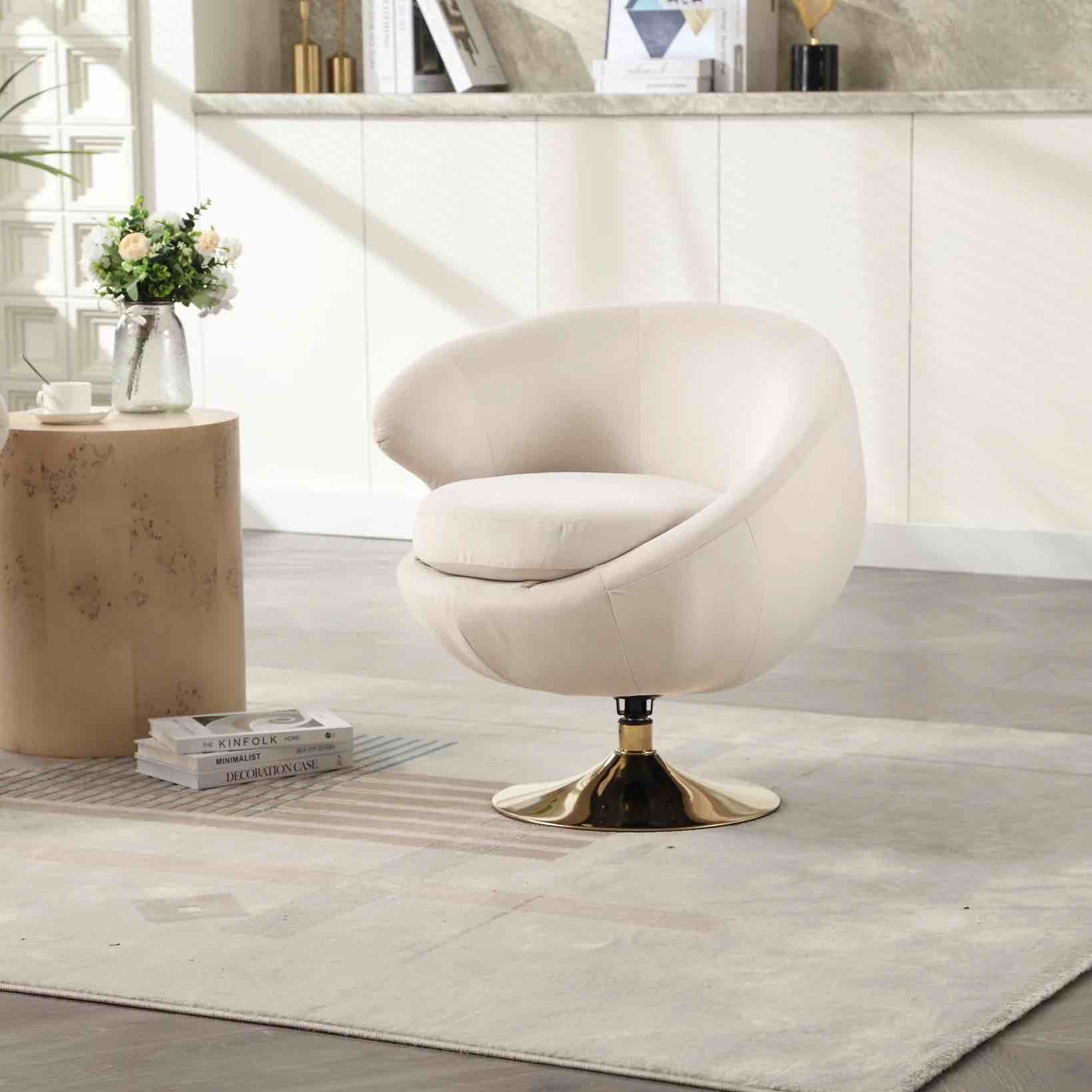 ( Incomplete, It has no base ) 360 Degree Swivel Cuddle Barrel Accent  Chairs,Office Chair with metal base,Accent Chair,Bedroom Chair,Reading Chair