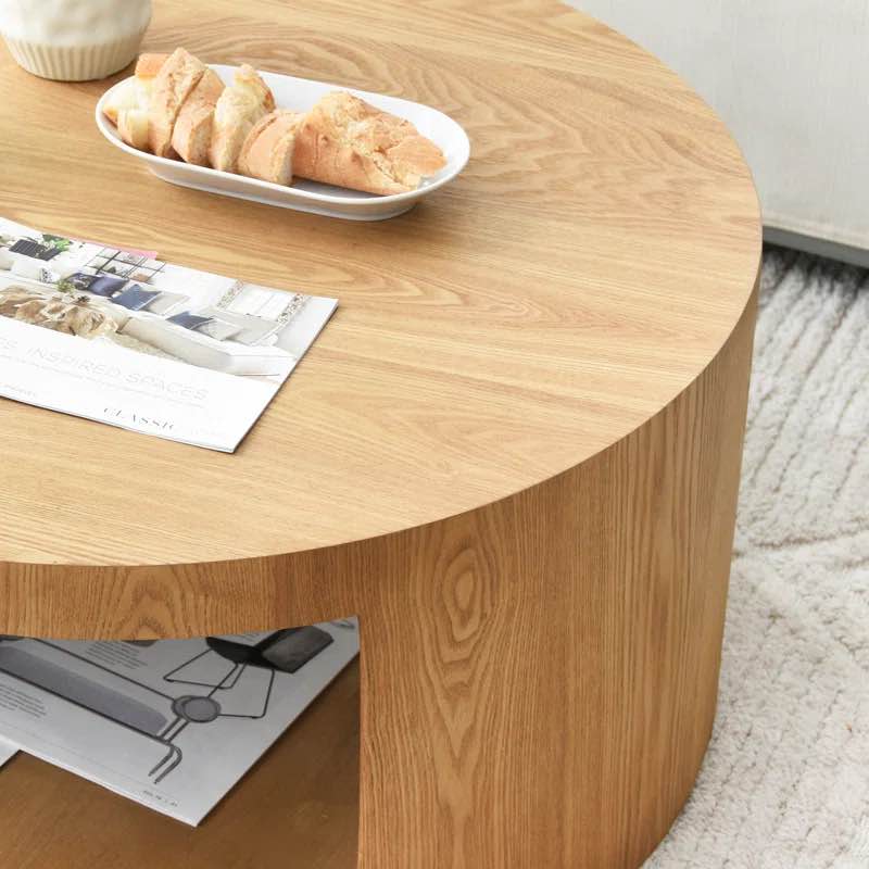 Round Coffee Table with Solid Wood Veneer (Natural Oak)