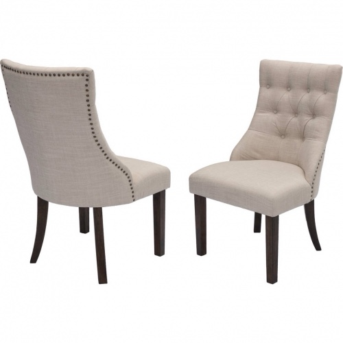 D42 Dining Chair in Tufted Beige Linen & Walnut Finish Wood (Set of 2) by Best Quality