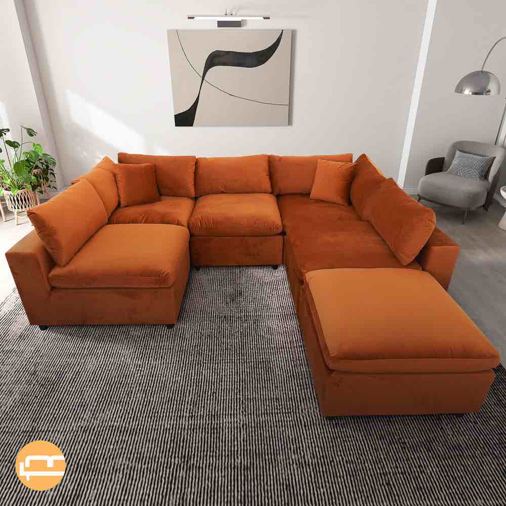 ((INCOMPLETE ONLY PART )) Laurel Burnt Orange Velvet Modular Sofa