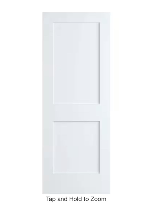 32 in. x 80 in. White 2-Panel Shaker Solid Core Pine Interior Door Slab