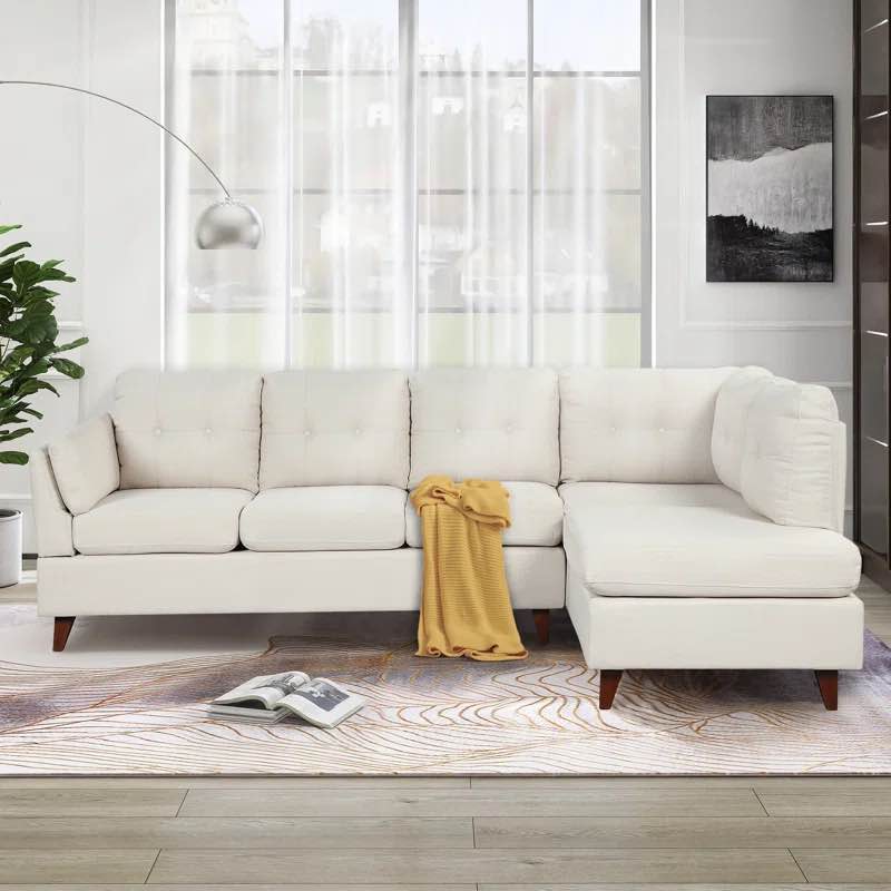 ( incomplete ) ( Only 2 two cushions ) Gollub 97.2" Wide Linen Right Hand Facing Sofa & Chaise