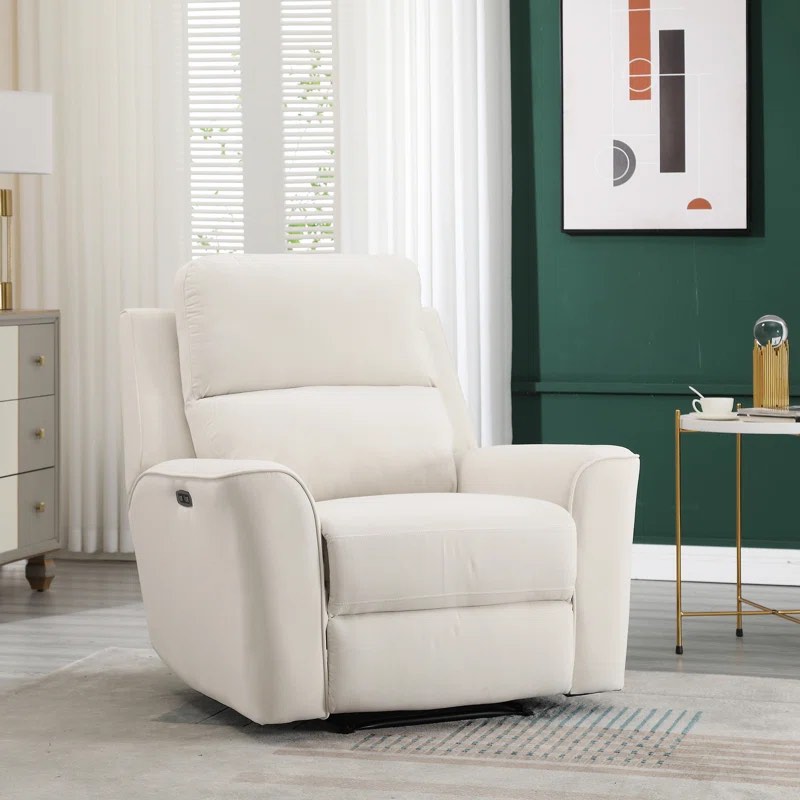 Snejana 40.2" Wide Microfiber Upholstered Power Recliner with USB Port, Wall Reclining Chair