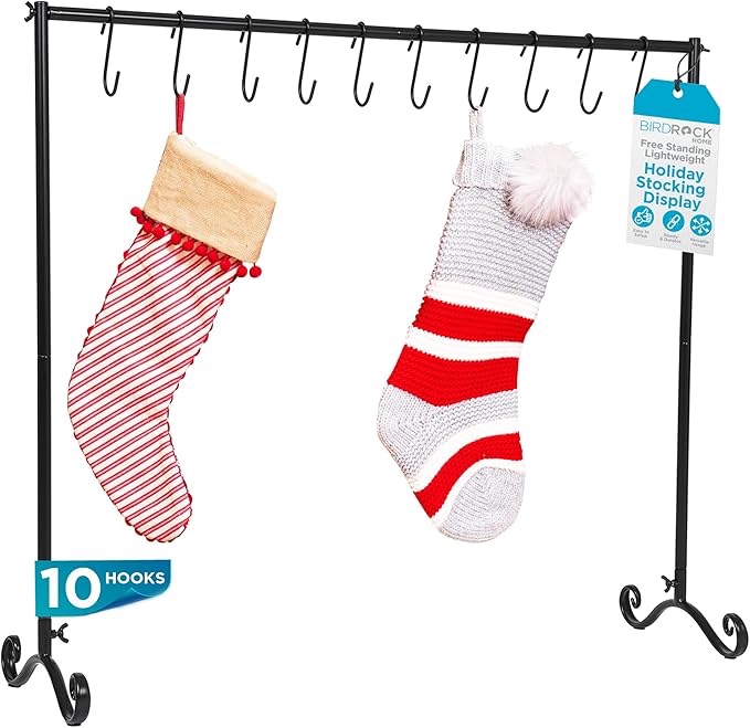 Christmas Stocking Holder With 10 Hooks, Metal Stocking Rack