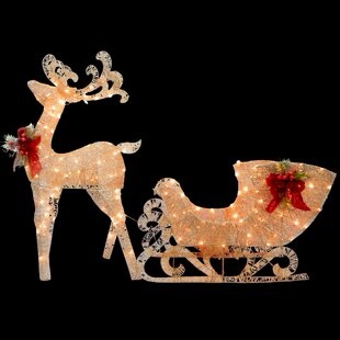 Christmas Lighted Reindeer & Santa's Sleigh Lighted Display