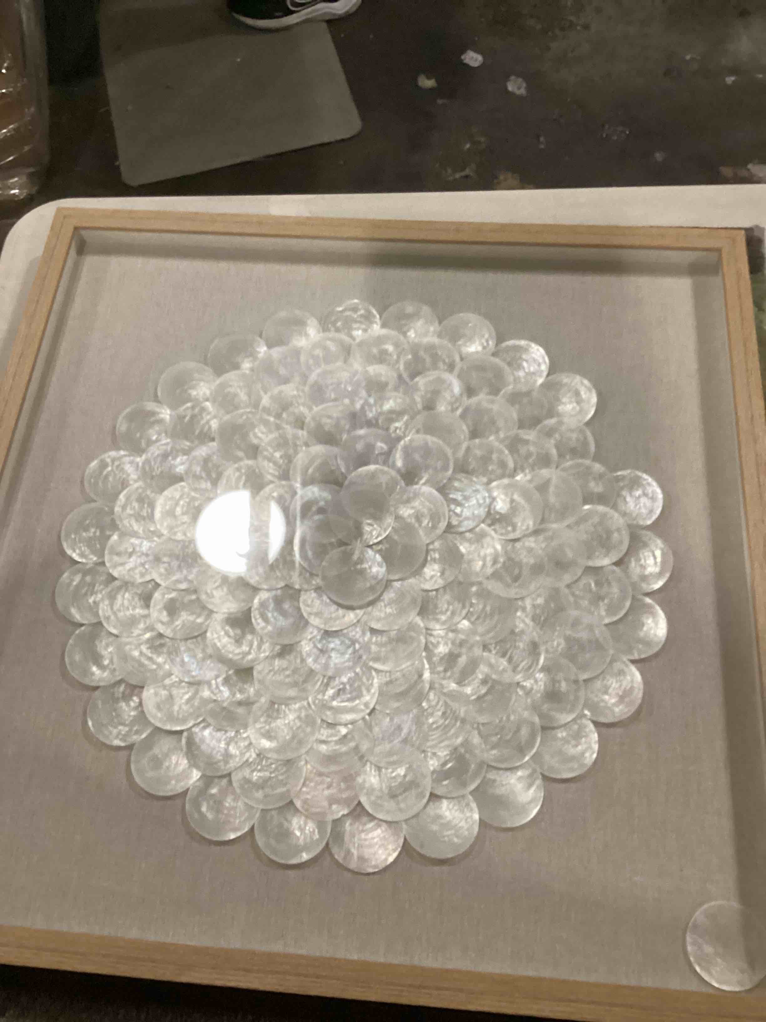 Deco 79 Shell Overlapping Shells Shadow Box with Canvas Backing, Set of 2 24"W, 24"H, Cream
